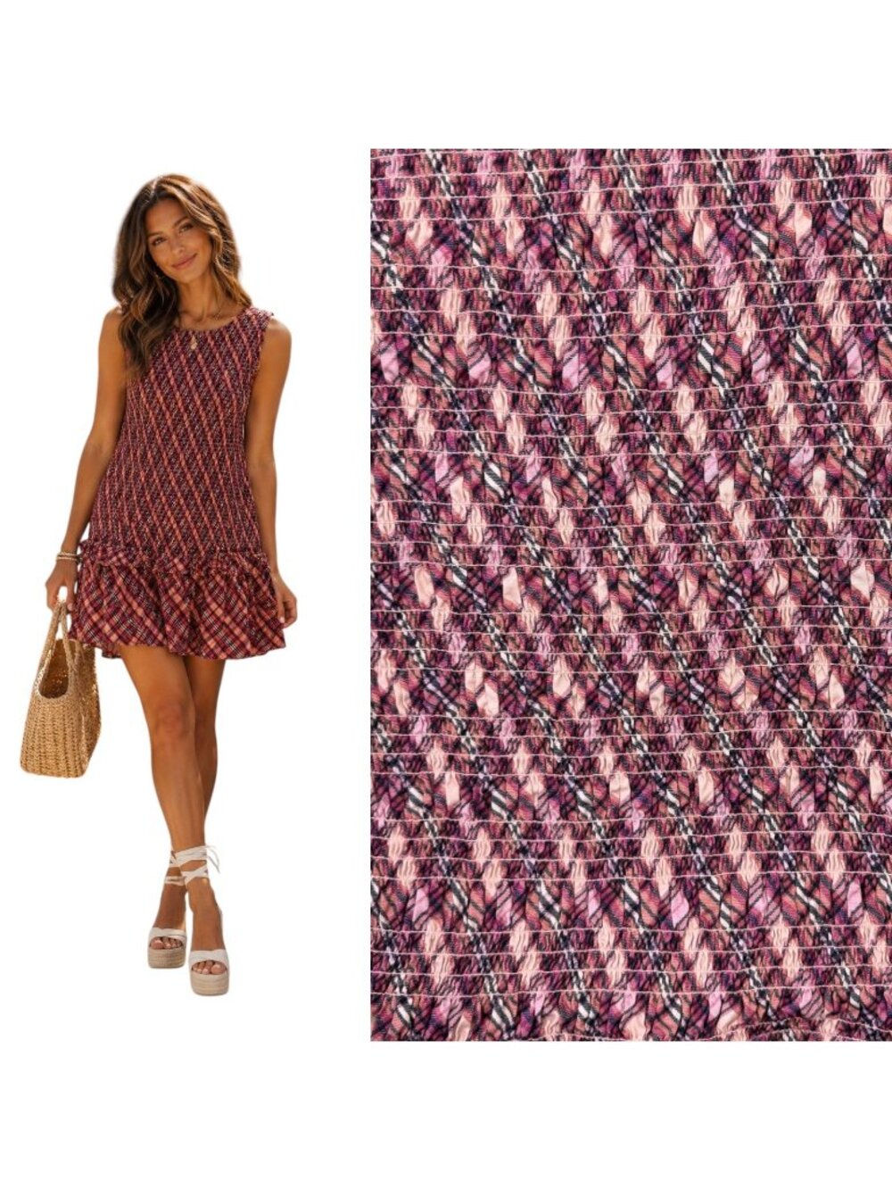 Wild Fable Plaid Smocked Tiered Mini Dress Coastal Boho Soft Girl Preppy Size 2X